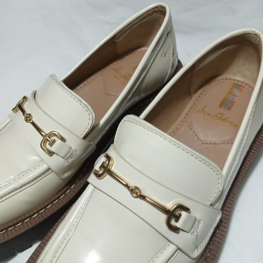 Elegant Pre-loved 6 US Sam Edelman Cream Laurs Leather Lug Sole Platform Loafers